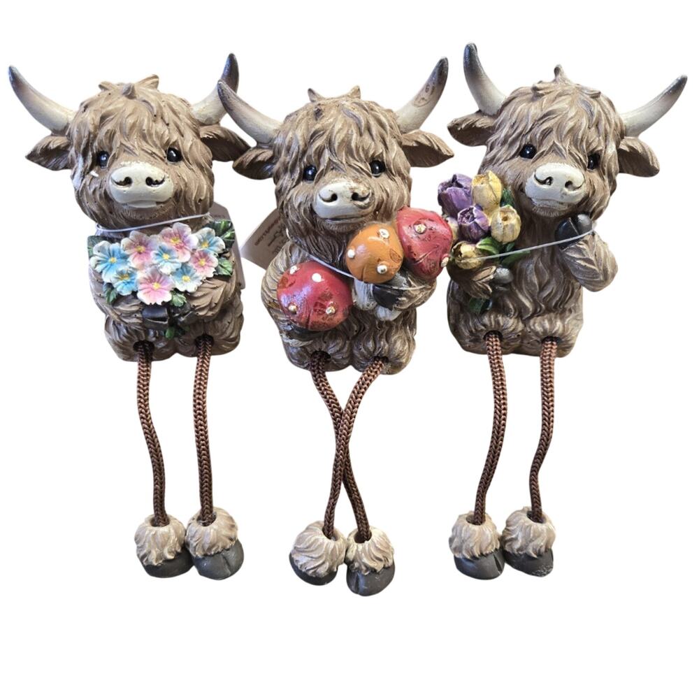 Set of 3 Shelf sitters Springtime Highland cows Hanna's Handiworks